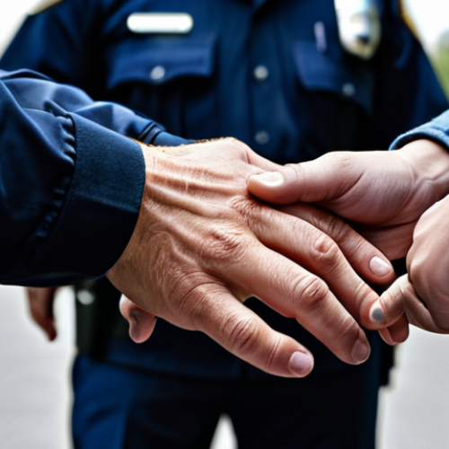 ** A concerned citizen reporting cyberbullying incident to the police, fully clothed, appropriate content, safe for work, professional, modest, family-friendly, perfect anatomy, natural proportions, well-formed hands, proper finger count.

**