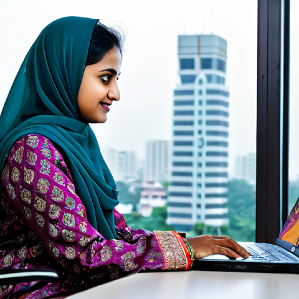 상법상 상업등기 원칙 - **Prompt:** A professional woman in a modest, elegant salwar kameez, working on a laptop in a bright...