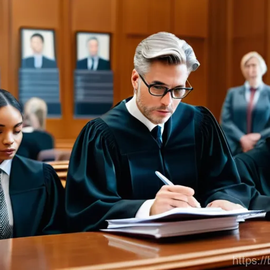 민사소송법상 증거조사 절차 - **Prompt:** A well-lit, modern courtroom scene. In the foreground, a diverse group of legal professi...