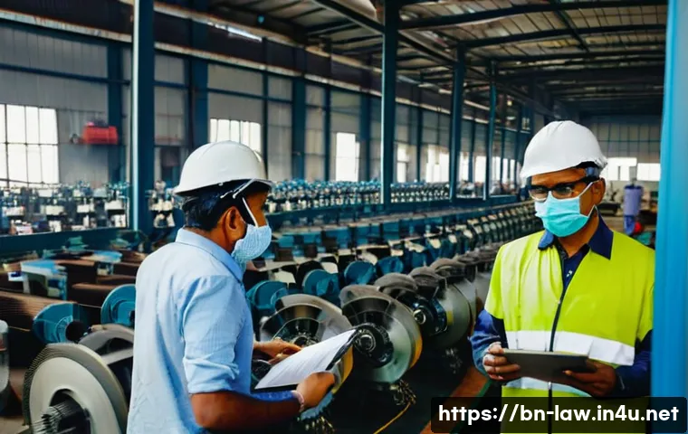 노동법상 근로감독관 권한 - A detailed scene of a Bengali labor inspector conducting a workplace safety inspection inside a text...