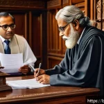 Home 23 민사소송법상 상소 제도 - A detailed courtroom scene set in a modern Bengali legal environment, showing a middle-aged Bengali ...